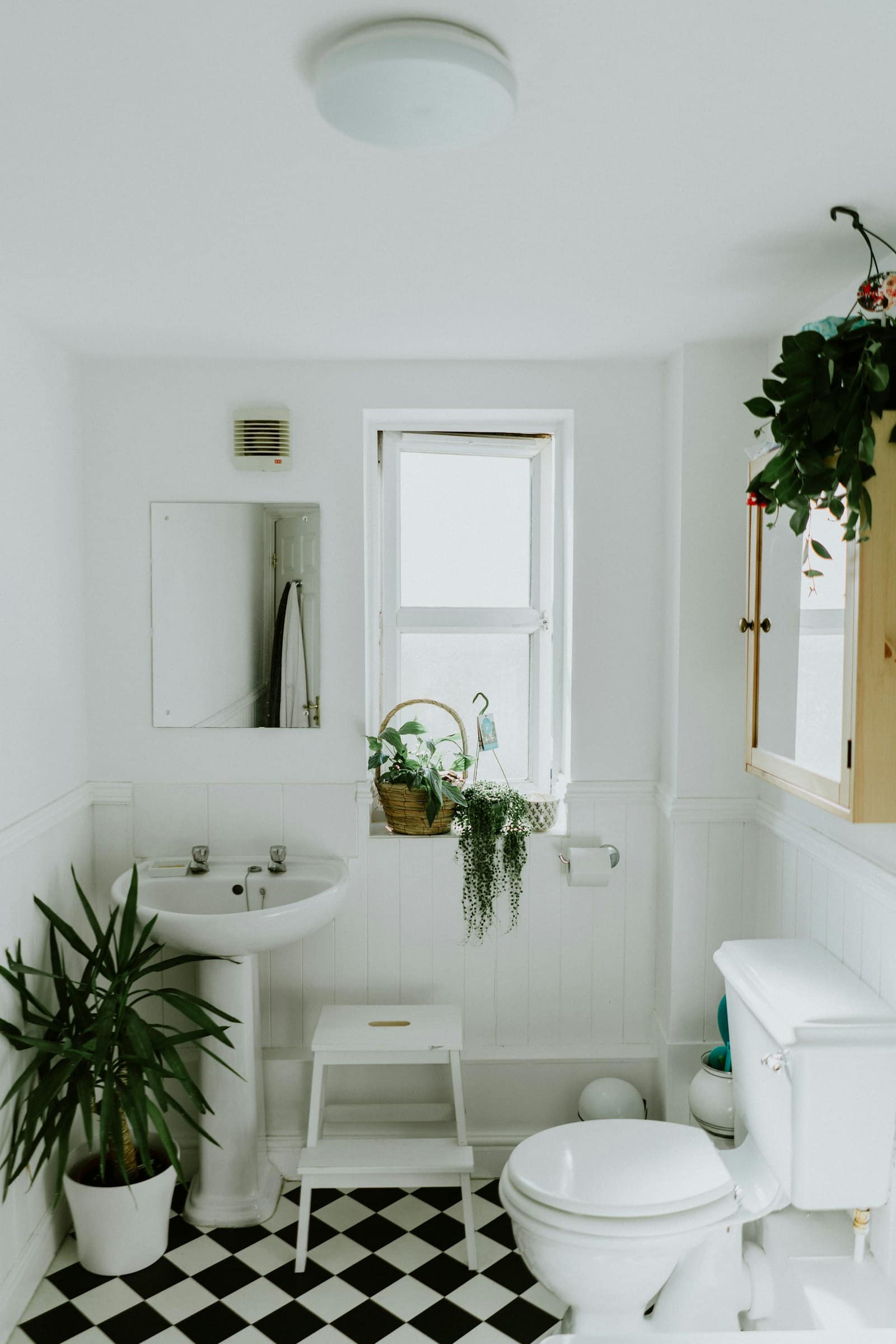 Modern bathroom with pedestal sink and toilet